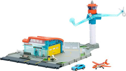 Matchbox Toy Car Playset, Takeoff Adventure Airport Set with Die-Cast Audi in 1:64 Scale, Plastic Plane, Take-Off & Landing Feature & Storage