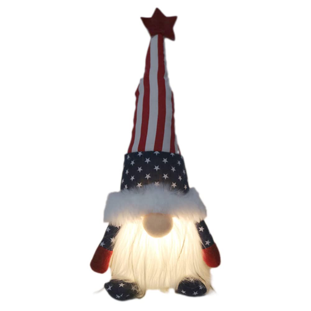 Galt International 4th of July USA Patriotic Stars & Stripes Light-Up Plush Gnome Independence Day Memorial Day Decor