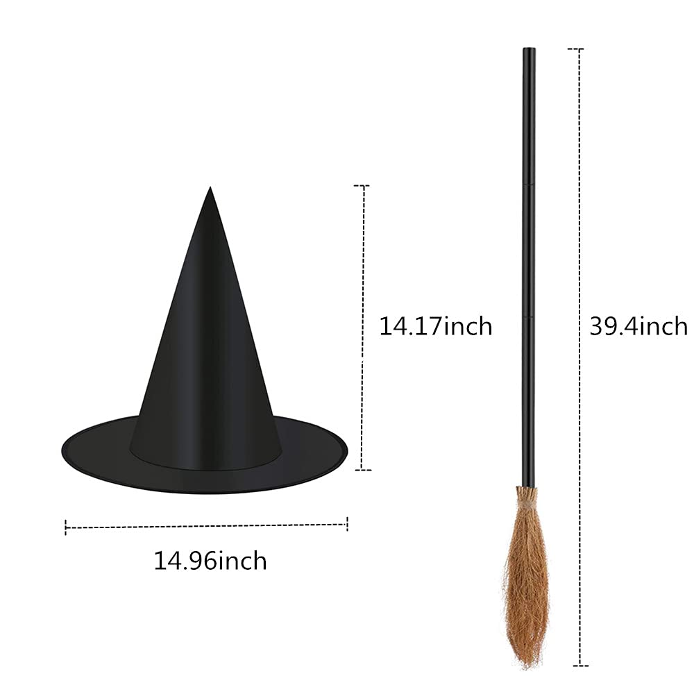 Minelife 4 Pieces Halloween Witch Broom Hat Set, Plastic Witch Broomstick Cosplay Broom Props Halloween Witch Hats for Party Favor