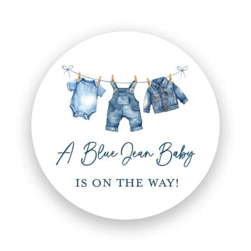 Blue Jean Denim Baby Shower Favor Stickers - Set of 60