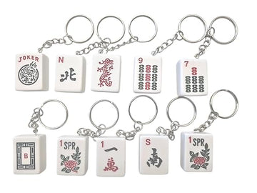 10 Ct Keychains (Mahjong Patterns Type are Randomly) with White Mahjong and Patterned Decorations