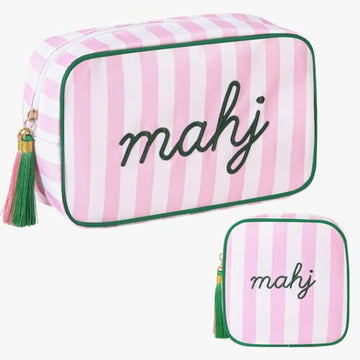 Eccentfit 2 Pack Mahjong Dice Pouch and Mahjong Tiles Bag with MAHJ Embroidery, Premium Club Member Gift & Tournament Prize Organizer- [Pink] Travel