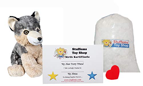Stuffems Toy Shop Make Your Own Stuffed Animal Mini 8 Inch Timber the Wolf Kit - No Sewing Required!