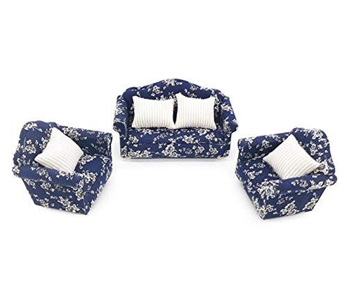 EatingBiting 1:12 Dollhouse Miniature Furniture Sofa 1 Double Sofa + 2 Single Sofa 3Pcs Set Living Room 1:12 Dollhouse Miniature Furniture Single Sofa