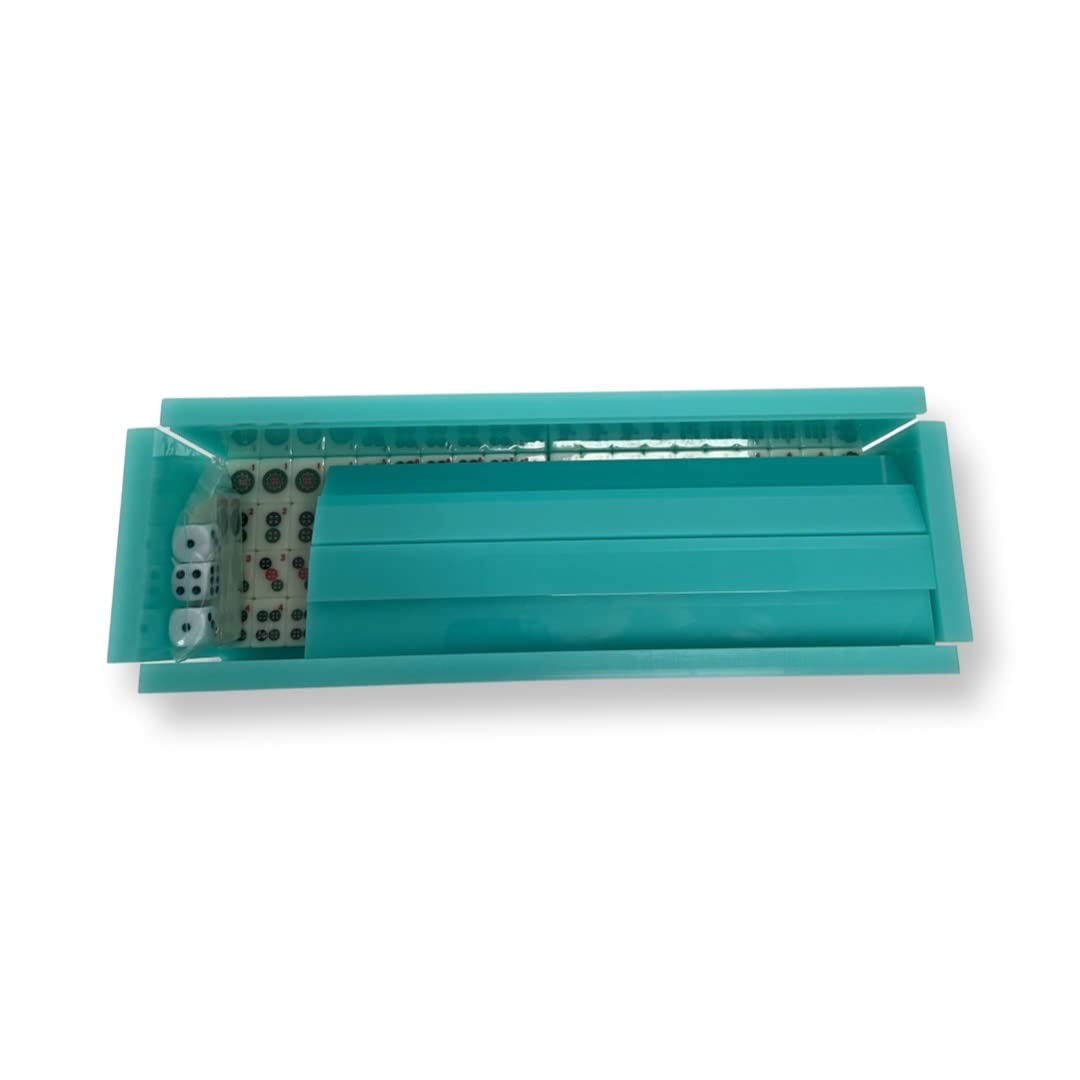 Ready Covers Lucite Mahjong Premium Set - Tiles, Holders, and Storage Acrylic Box Included (Turqouise w White Cover)