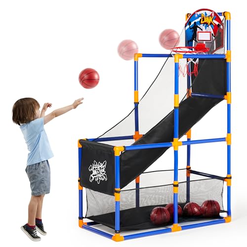 JOYIN Arcade Basketball Game Set with 4 Balls and Hoop for Kids 3+ Years Old Indoor Outdoor Sport Play - Easy Set Up - Air Pump Included - Ideal