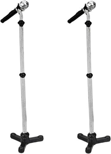 2Pcs Black Dollhouse Decoration Accessories,Mini 1:12 Dollhouse Miniature Scene Model Microphone with Stand Play Toy, Decortion, Dollhouse Furniture