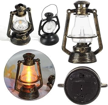1pc Bronze Color Miniature Lamps for Dollhouse, Doll House Retro Oil Lantern Dollhouse Accessories Scene Ornaments Dollhouse Miniature Scene Model