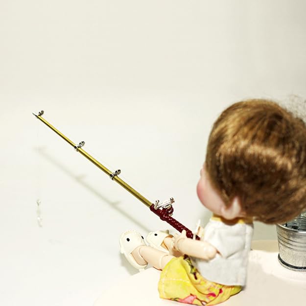 SXFSE Dollhouse Decoration Accessories, 1:12 Dollhouse Miniature Scene Model Fishing Rod Pretend Play Toy (Red, 6.1 inch)