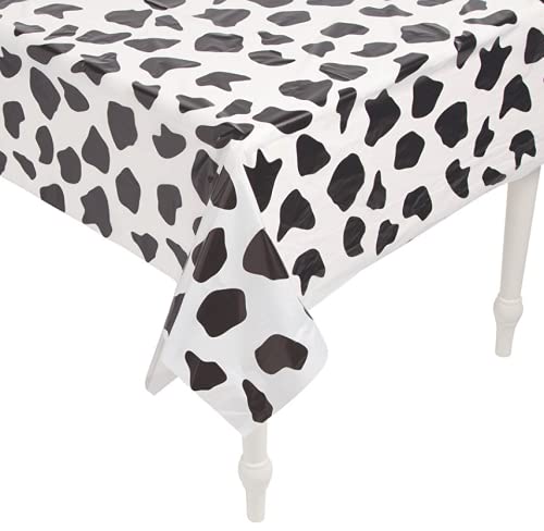 Fun Express Cow Print Plastic Tablecloth Roll - 100 feet Long - Farm Party Supplies Black, White,