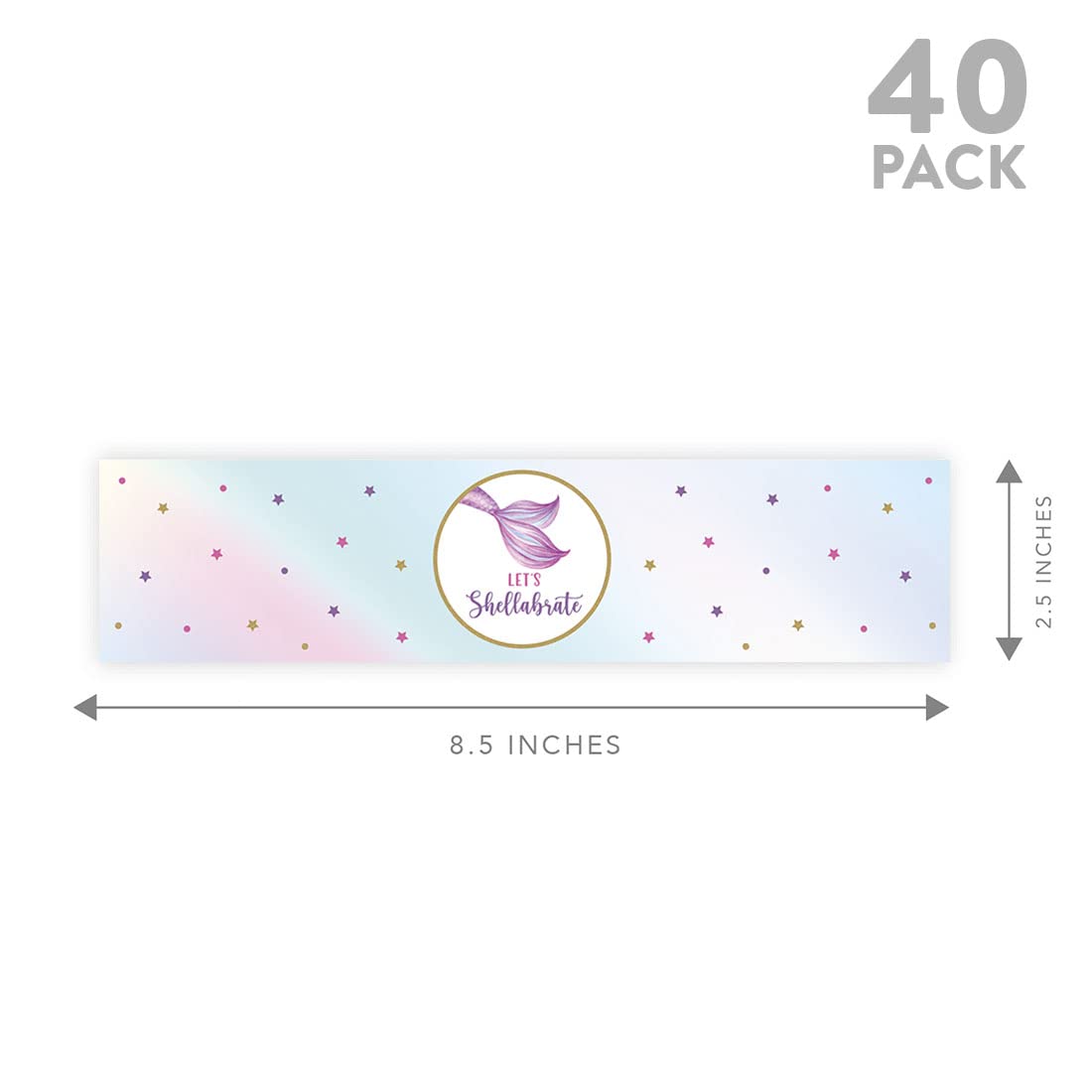 Andaz Press Mermaid 1st Birthday Waterproof Water Bottle Labels, Let's Shellabrate Birthday Party Favor Water Bottle Wraps Pastel Mermaid Theme