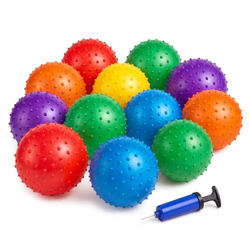 Bedwina 5 Inch Knobby Sensory Balls (12-Pack) Spiky Massage Bouncy Balls