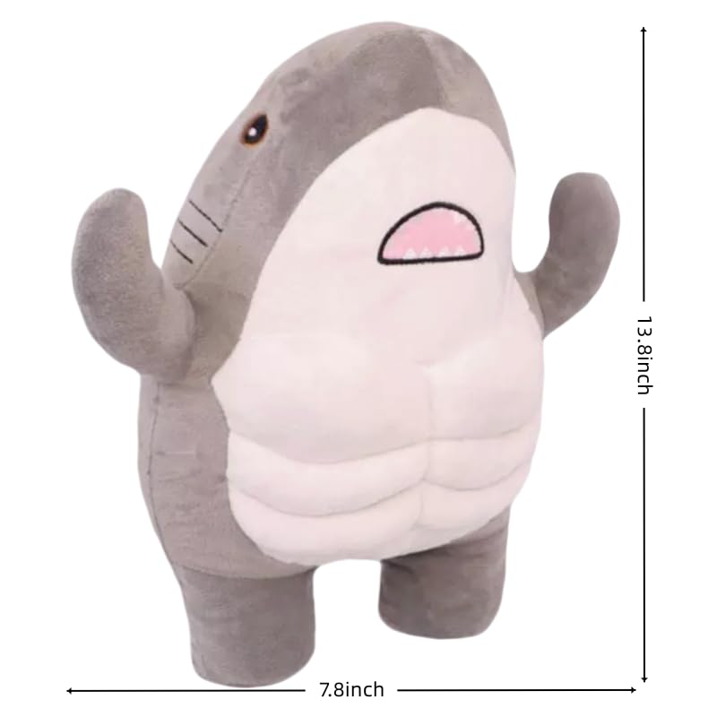 NCAIUNAE Muscle Shark Stuffed Animal - Cute 3D Muscle Shark Pillow Plush Toy?Gifts for Kids - 13.8inches?Grey?
