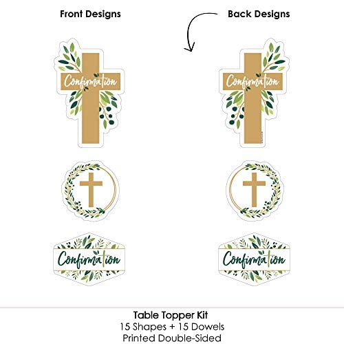 Big Dot of Happiness Confirmation Elegant Cross - Religious Party Centerpiece Sticks, Table Toppers, Festive & Meaningful Decor - 15 Ct
