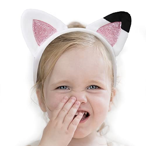 Creatoy Cat Ears Headband Kids dollhouse plush toys Glitter Headbands Toddler Kitty Hairband Doll house Party Supplies Halloween Dress Up Favors