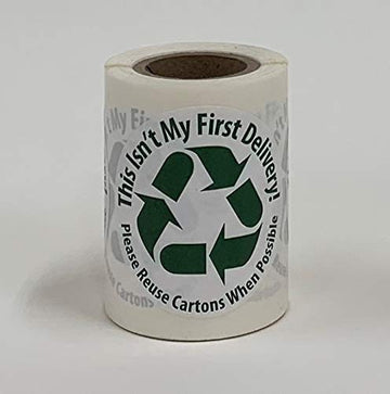 Becks Printing Recycle Box Sticker - Support The Reuse of Boxes -"This Isn't My First Delivery" (1 Roll of 100), Green/White (RS-1R-100)