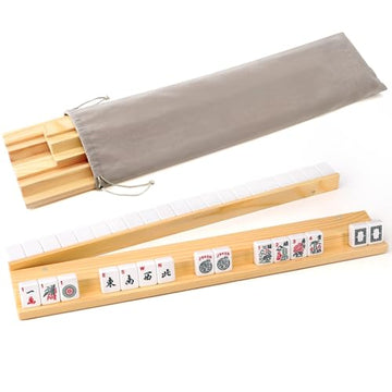 19'' Wooden Mahjong Racks with Magnetic Pushers, Set of 4 with Stroge Bag