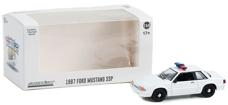 Greenlight 43008-L Hot Pursuit - 1987-93 Fox Body Mustang SSP Police - with Light and Push Bar 1/64 Scale