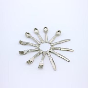12-Piece 1/12 Scale Silver Miniature Cutlery Set - Stainless Steel Dollhouse Accessories for Cupcake Decorations and Model Displays (0.8" Tiny