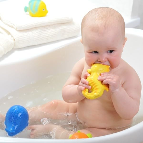 caaocho Pure Natural Rubber Bath Toy - Nalu The Seahorse - Hole Free Bath Toys, BPA Free Bath Toys for Infants, Without Holes Sealed Natural Rubber