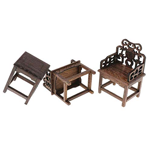 EatingBiting 1:6 Dollhouse Miniature Handcraft Furniture Retro Wood Square Table Armchairs 3 Pieces Dollhouse Furniture Miniatures - 1:6 Scale 3pcs