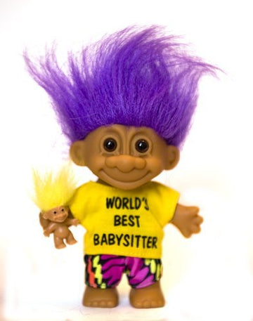 My Lucky WORLD'S BEST BABYSITTER Troll Doll with BABY TROLL (Purple Hair) by Russ Berrie