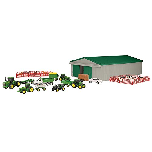 TOMY John Deere Die-Cast Farm Toys Playset - 1:64 Scale - Includes Farm Animals, Machine Shed, Toy Tractors, Toy Trucks, and Farm Tools - 70 Count - 8