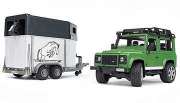 Bruder 02592 Land Rover Defender with Horse Trailer & Horse, 1:16 Scale
