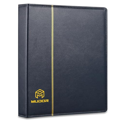 MUDOR 4 Ring Empty Stamp Binder for Coins, Banknotes Collectors,Blue