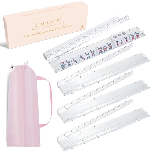 ZIMOPONG Mahjong Racks with Magnetic Pushers 17.5inch, 4 PCS, Clear Acrylic Scallop Mahjong Rack with Pushers, Ideal Gift for Mahjong Lovers, Parties