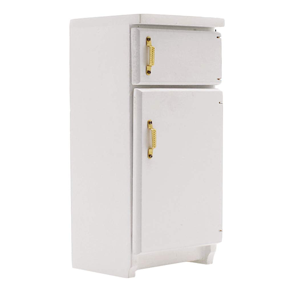 Dollhouse Accessories, 1:12 Dollhouse Kitchen Miniature White Refrigerator Furniture Model