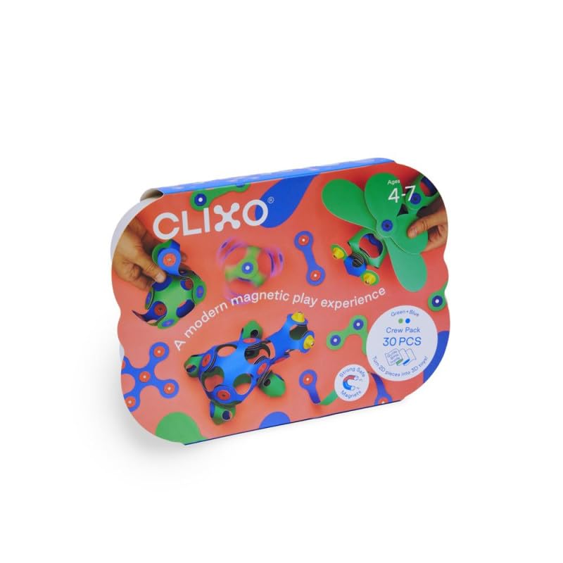 Clixo Crew 30 Piece Pack - The Flexible, Durable, Imagination-Boosting Magnetic Building Toy - Modern, Modular Designs for Hours of STEM Play.