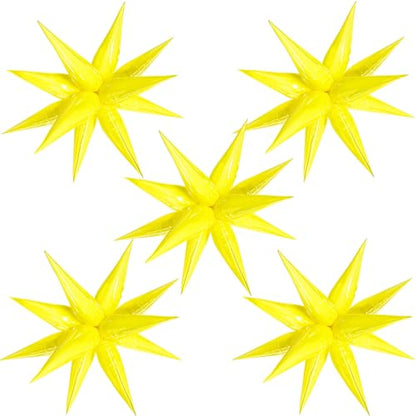 60 Pcs Yellow Star Balloons 26 inch Large Explosion Star Balloon 12 Point Spike Foil Balloons for Birthday Wedding Sunflower Lemon Party Decoration