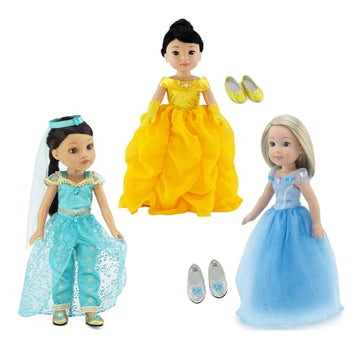 Emily Rose 14 Inch Doll Princess Clothes 9-PC Value Bundle | 3 Complete Outfits with Shoes | Compatible with Glitter Girls and Wellie Wishers Dolls |