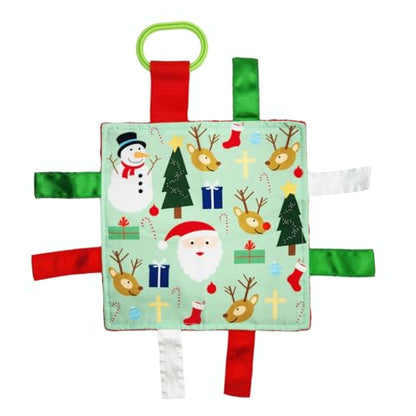 Baby Jack & Co 8x8” Baby's First Christmas, Stocking Stuffer, Santa Gift, Rudolph Red Nose Lovey Tag Toy - Crinkle Toy for Developing 5 Senses