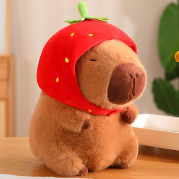 JPORSHU Capybara Plush Toy? 14inch Capybara Plush with Strawberry Hat? Kawaii Capybara Stuffed Animal and Home Decor Gifts