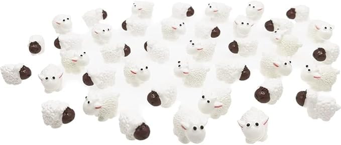 40Pcs White Mini Sheep Herd Figurines - Cake/Cupcake Toppers, Terrarium and Moss Landscape Decor, DIY Miniature Crafts for Fairy Gardens, Home Décor
