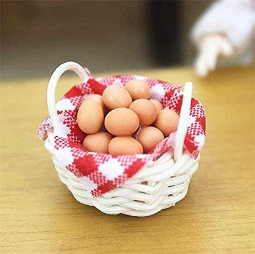 EatingBiting 1:12 Scale 1/12 mini Furniture minihouse Miniature Egg Basket with Red Plaid Cloth and 12 Resin Eggs DIY Scene Home Furniture Craft