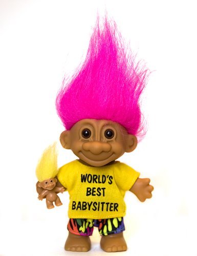 My Lucky WORLD'S BEST BABYSITTER Troll Doll with BABY TROLL (Hot Pink Hair) by Russ