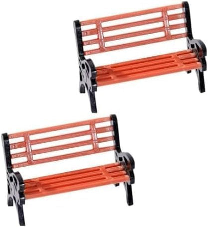 2Pcs Miniature Park Bench Set 2-Pack -1:12 Scale Brown Garden Seats with Realistic Detailing,Tiny Park Benches for Dollhouse and Fairy Garden