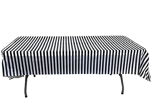 Oojami Black White Striped Plastic Tablecloths 54x108 Inch - 8 Pack Disposable Rectangle Table Covers for Party Wedding Birthday - Waterproof Picnic