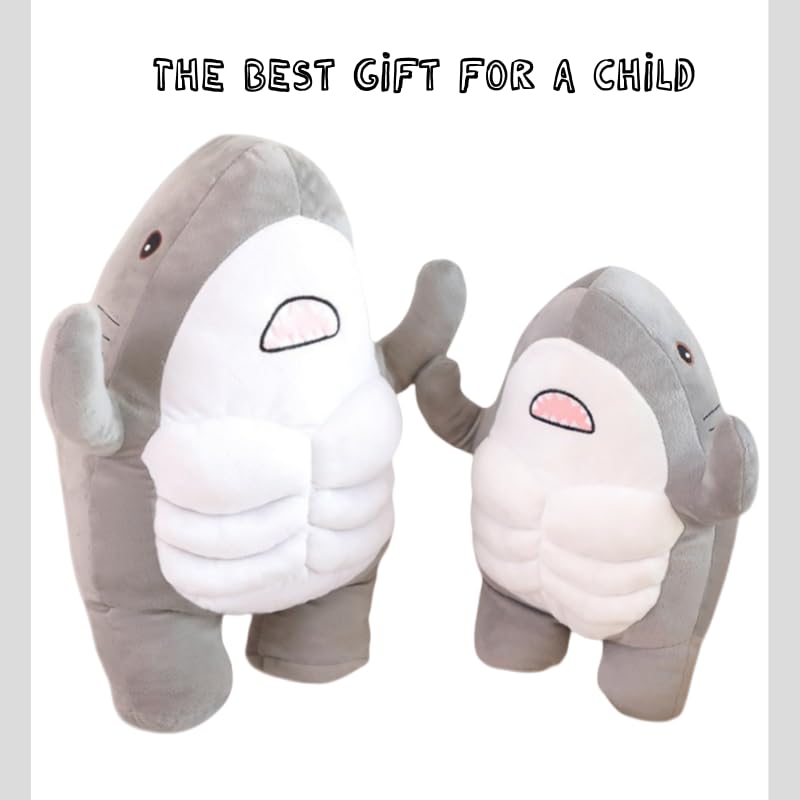 NCAIUNAE Muscle Shark Stuffed Animal - Cute 3D Muscle Shark Pillow Plush Toy?Gifts for Kids - 13.8inches?Grey?