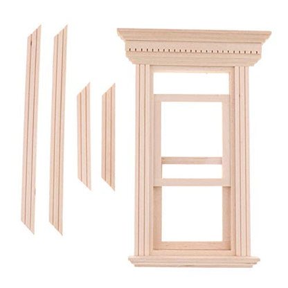 EatingBiting 1:12 Scale mini House Miniature Furniture Unpainted Wooden 2-Pane Sash Window Frames Frame Unpainted DIY Pretend Play Accessories