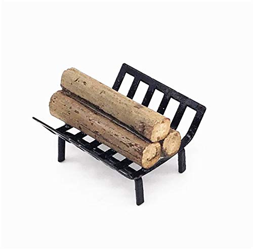 EatingBiting 1:12 Dollhouse Miniature Furniture Garden Lawn Fireplace Metal Firewood Rack Metal Rack with Firewood for Living Room Fireplace Model