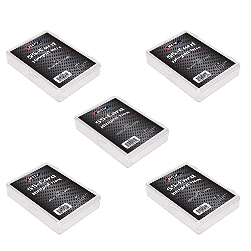 BCW Hinged Trading Card Box - 55 Count - Pack of 5 | Plastic Trading Card Storage Box with Snap Lock | TCG Card Case for Pokémon, MTG, Yugioh | Clear