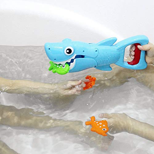 INvench Shark Grabber Baby Bath Toys - Blue Shark with Teeth Biting Action Include 4 Toy Fish - Bath Toys for Kids Ages 4-8 Boys Girls Toddlers Pool