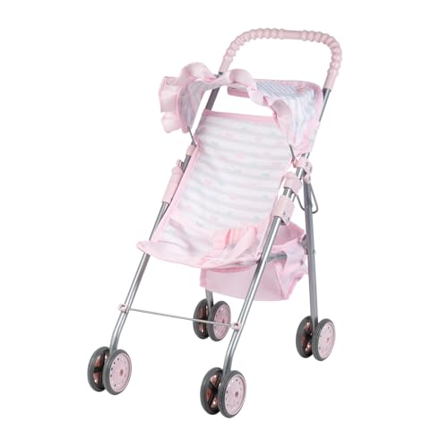 Adora Baby Doll Stroller with Umbrella Shade & Ruffle Trim, Adjustable Sun Cover and Doll Accessory Storage, Birthday Gift for Ages 3+ - Pastel Pink