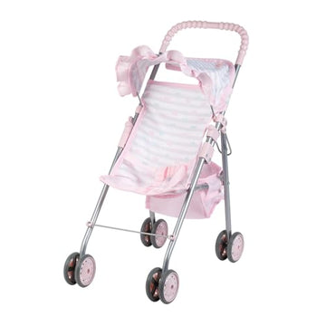 Adora Baby Doll Stroller with Umbrella Shade & Ruffle Trim, Adjustable Sun Cover and Doll Accessory Storage, Birthday Gift for Ages 3+ - Pastel Pink