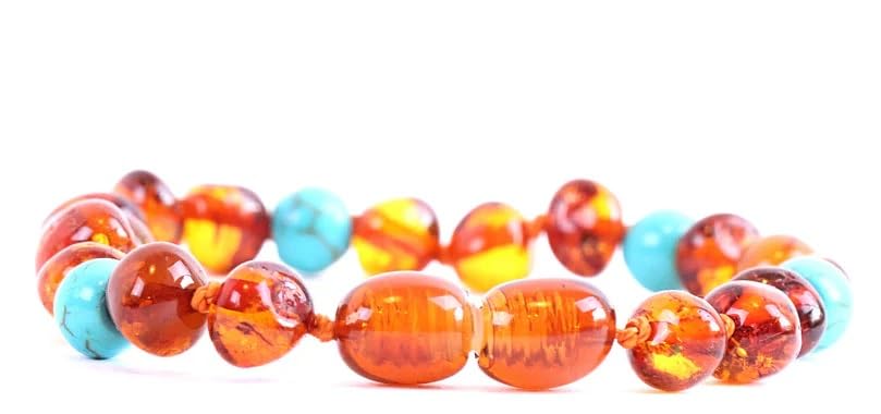 Baltic Amber Bracelet (Unisex) - Genuine Baltic Amber Beads (5.5 in.) (Turquoise)