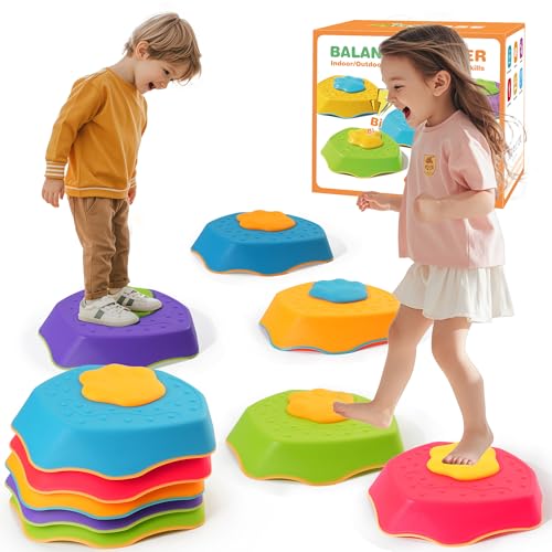 G-WING Stepping Stones for Kids, 5-Piece Balance Stones with SOUND EFFECTS & Non-Slip Base, Indoor/Outdoor Motor Skills Toys for Toddlers Age 3+
